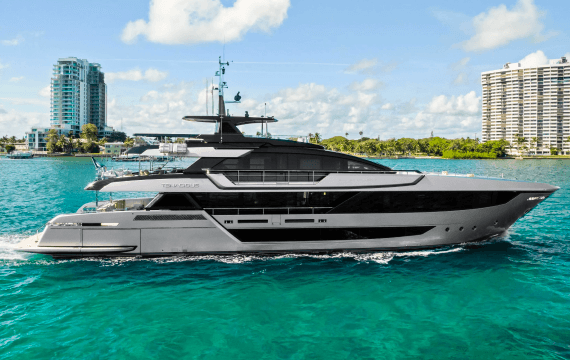 Modern motor yacht underway on open water